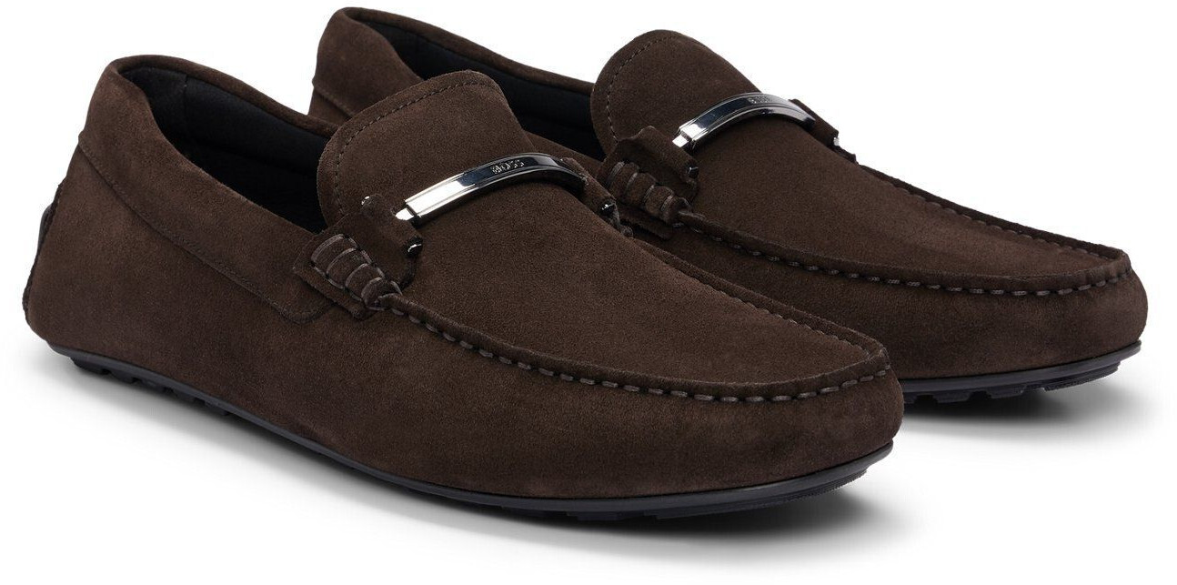 Hugo Boss Moccasins made of suede with metallic logo details and full lining dark brown 50517141