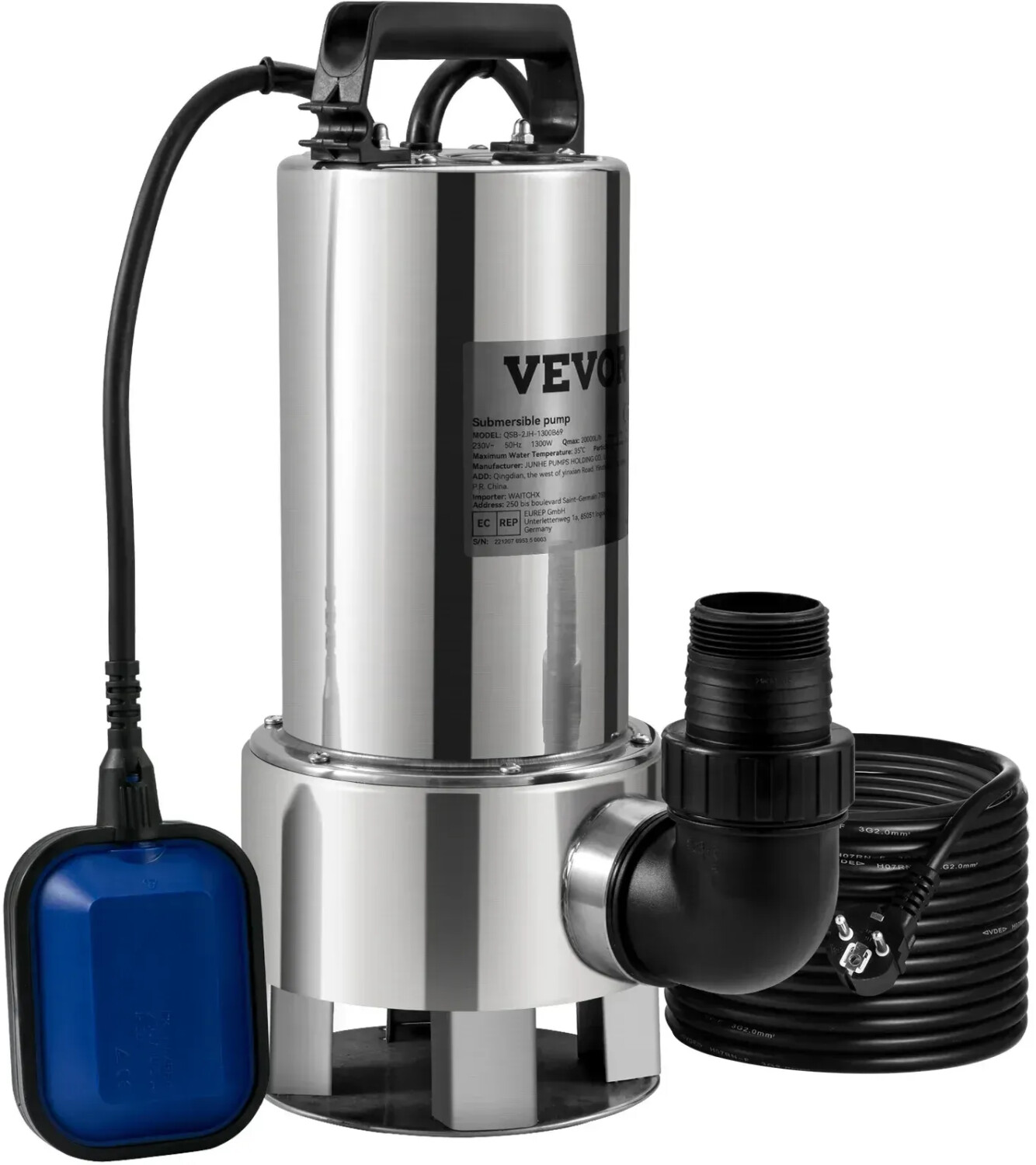 VEVOR Pompe de relevage eaux chargées 333,3 L/h