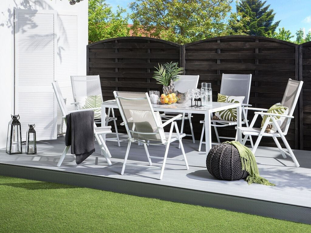 Beliani Garden table aluminum with glass top tempered glass 160x90cm grey/white