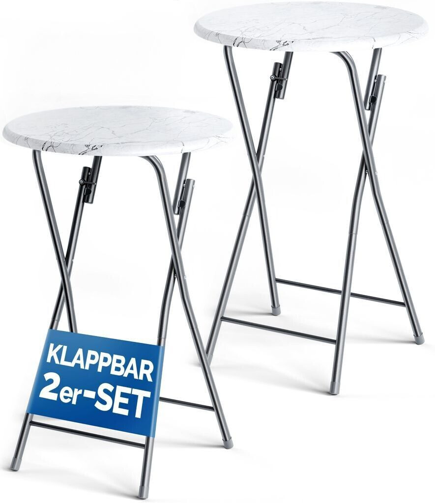 Casaria High table set of 2 folding Ø60x110cm wood marble white
