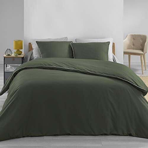 Douceur d'Intérieur Lumea bed linen khaki/white. 240x220cm