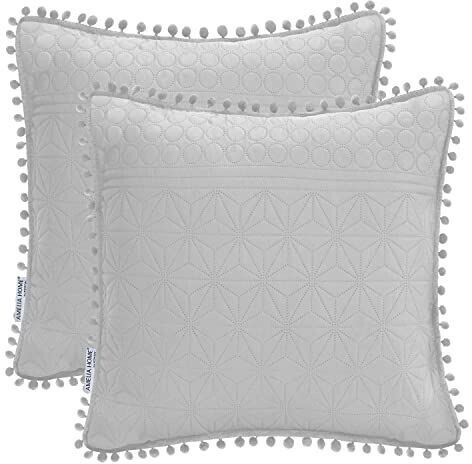AmeliaHome 2 pillowcases with pompoms on both sides ultrasonic quilting 45x45 cm Meadore silver