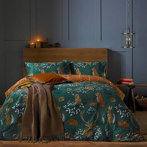 Furn Forest Fauna Emerald Green Double Duvet Cover Set