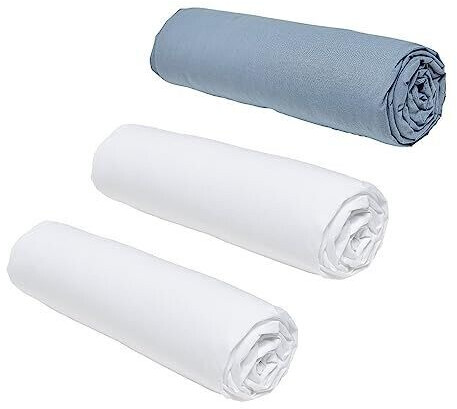 Today Essential set of 3 fitted sheets 140x190 cm for double bed chalk/denim