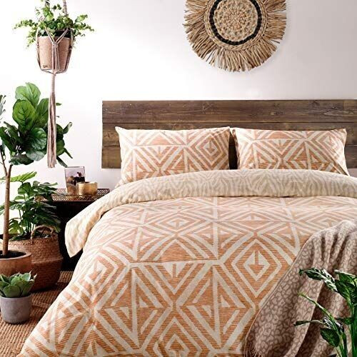 Furn Tanza duvet cover and pillowcase set polycotton terracotta king