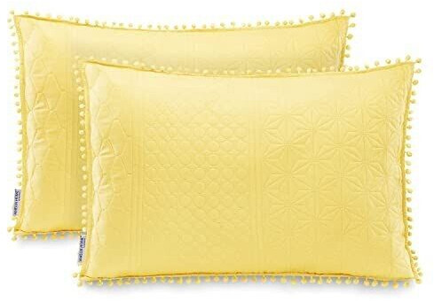 AmeliaHome 2 pillowcases with pompoms on both sides ultrasonic quilting 50x70 cm Meadore yellow