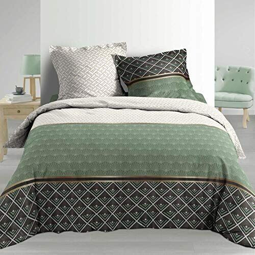 Douceur d'Intérieur Bed linen 3 pieces. 260x240 cm Percale Printed Belor Green