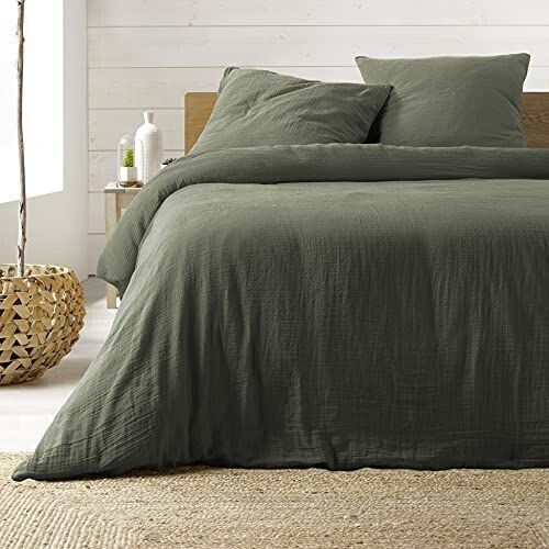 Douceur d'Intérieur Bed linen 3 pieces. 260x240 cm Gauze Cotton Angelia Khaki Twin XL