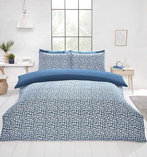Rapport Home Pebbles Blue Cotton Blend King Size Duvet Cover Set with Pillowcases