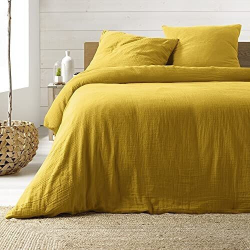Douceur d'Intérieur 3-piece bed linen 260x240 cm Angelia yellow cotton gauze