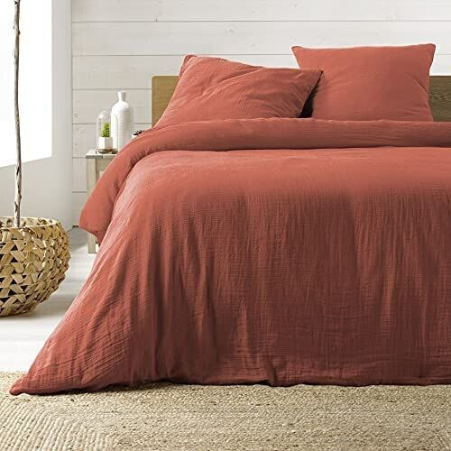 Douceur d'Intérieur Bedding set 3 pieces. 260x240 cm Gauze Cotton Angelia Terracotta Twin XL
