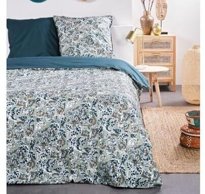 Today Bed linen with floral print Sunshine Blue and Gray 220x240 cm