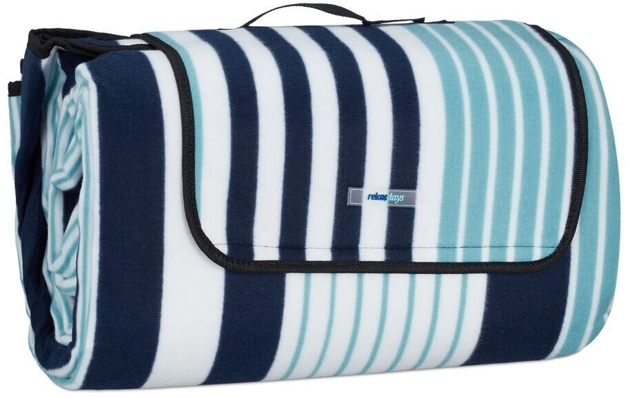Relaxdays XXL picnic blanket 200x300 cm striped blue/white (10041283)