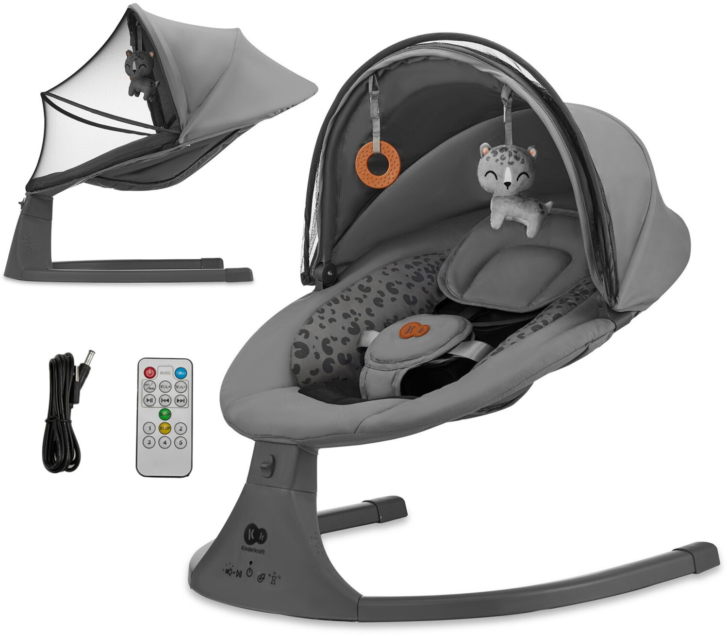Kinderkraft Lumi 2 Electric Rocker Bouncer 2in1 dark grey