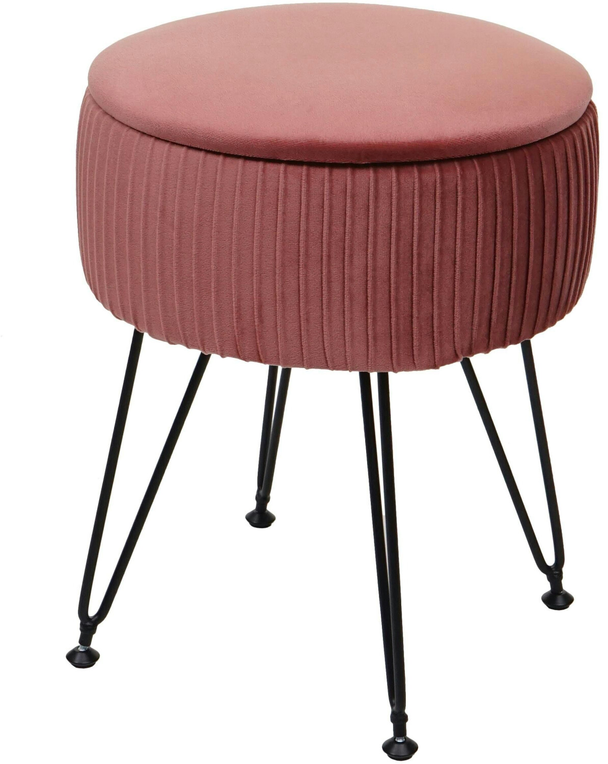 Mendler Stool HWC-K47, stool with storage compartment, Ø 33cm, velvet look ~ pink, black frame - pink fabric 94405