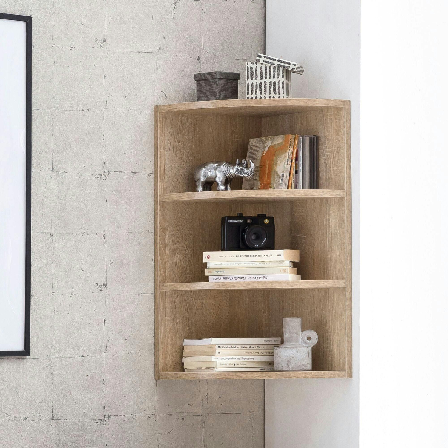 Finebuy Corner shelf, wall shelf, angle shelf, bathroom shelf, kitchen shelf, standing shelf - wood SuVa14557_1