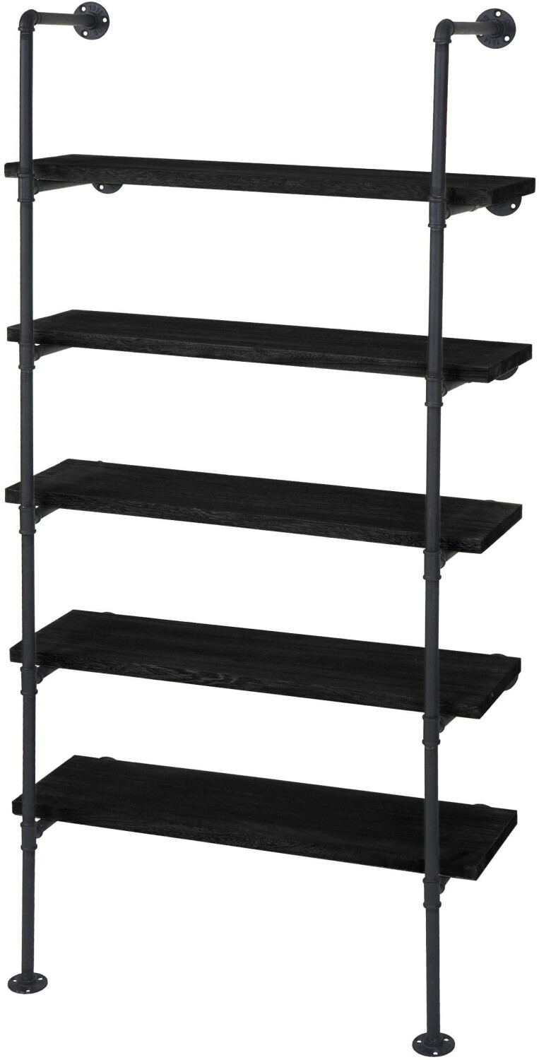 Mendler Standing shelf HWC-C45 165x80x28cm dark gray - black solid wood 62965