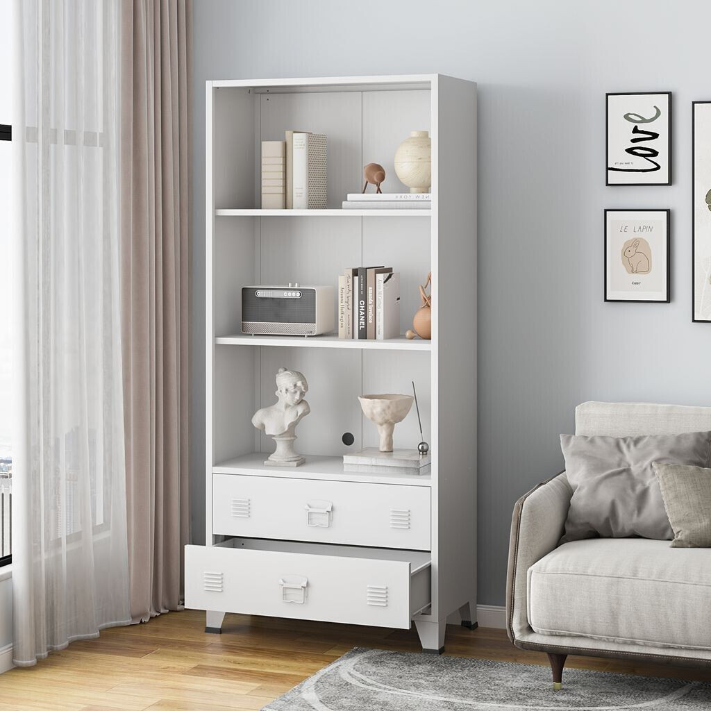 en.casa Hammarland bookcase with 2 drawers steel 180 x 80 x 40 cm white