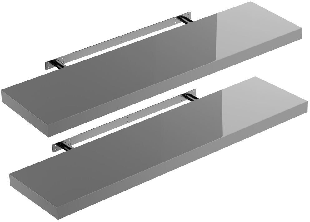 Casaria Set of 2 floating shelves, color: set of 2 high-gloss gray, size: 90cm