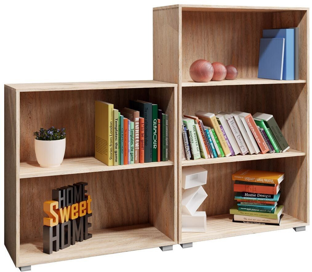 Casaria Set of 2 Vela bookcases with 3+2 compartments, height-adjustable shelves, oak wood
