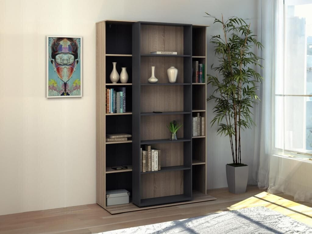 Vente-unique Bookcase with sliding element - wood colors & anthracite - PRALI