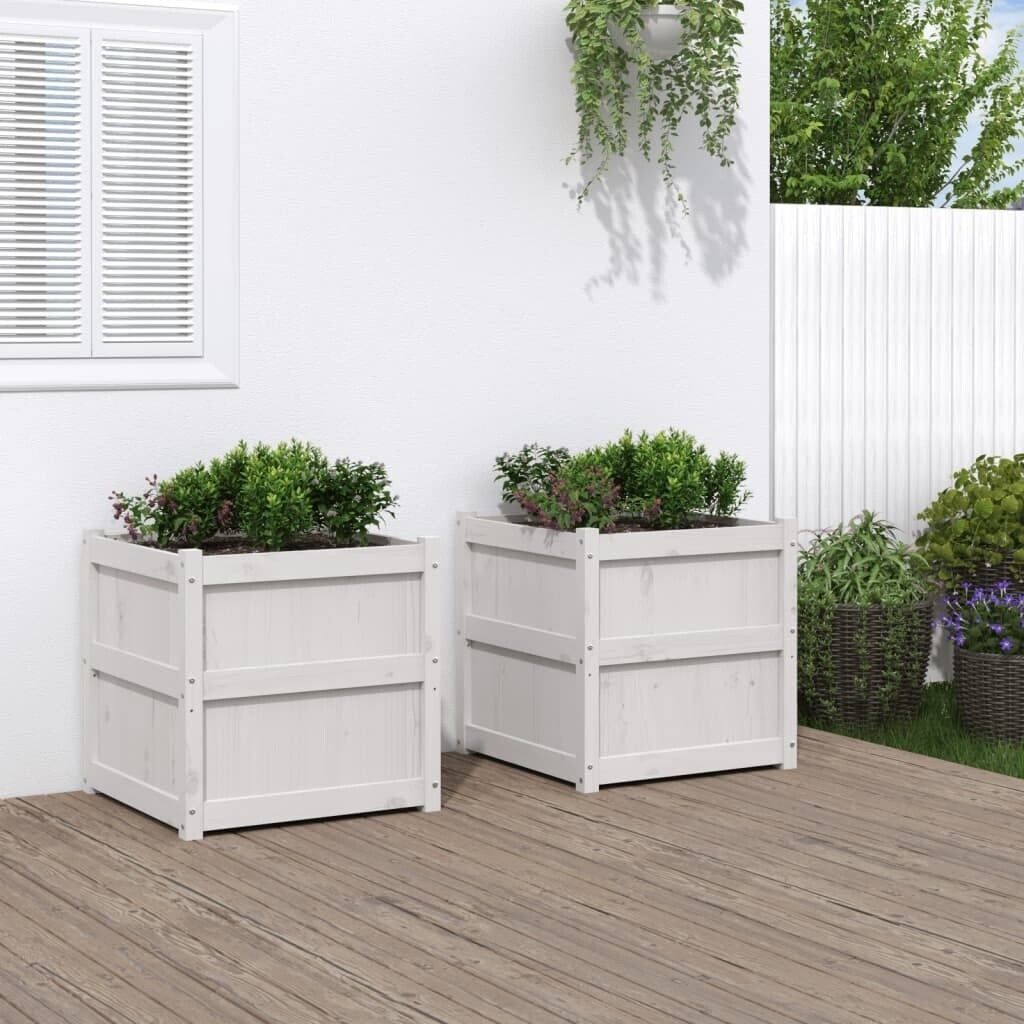 vidaXL Garden Planters 2 pcs 60 x 60 x 60 cm Solid Pine Wood white