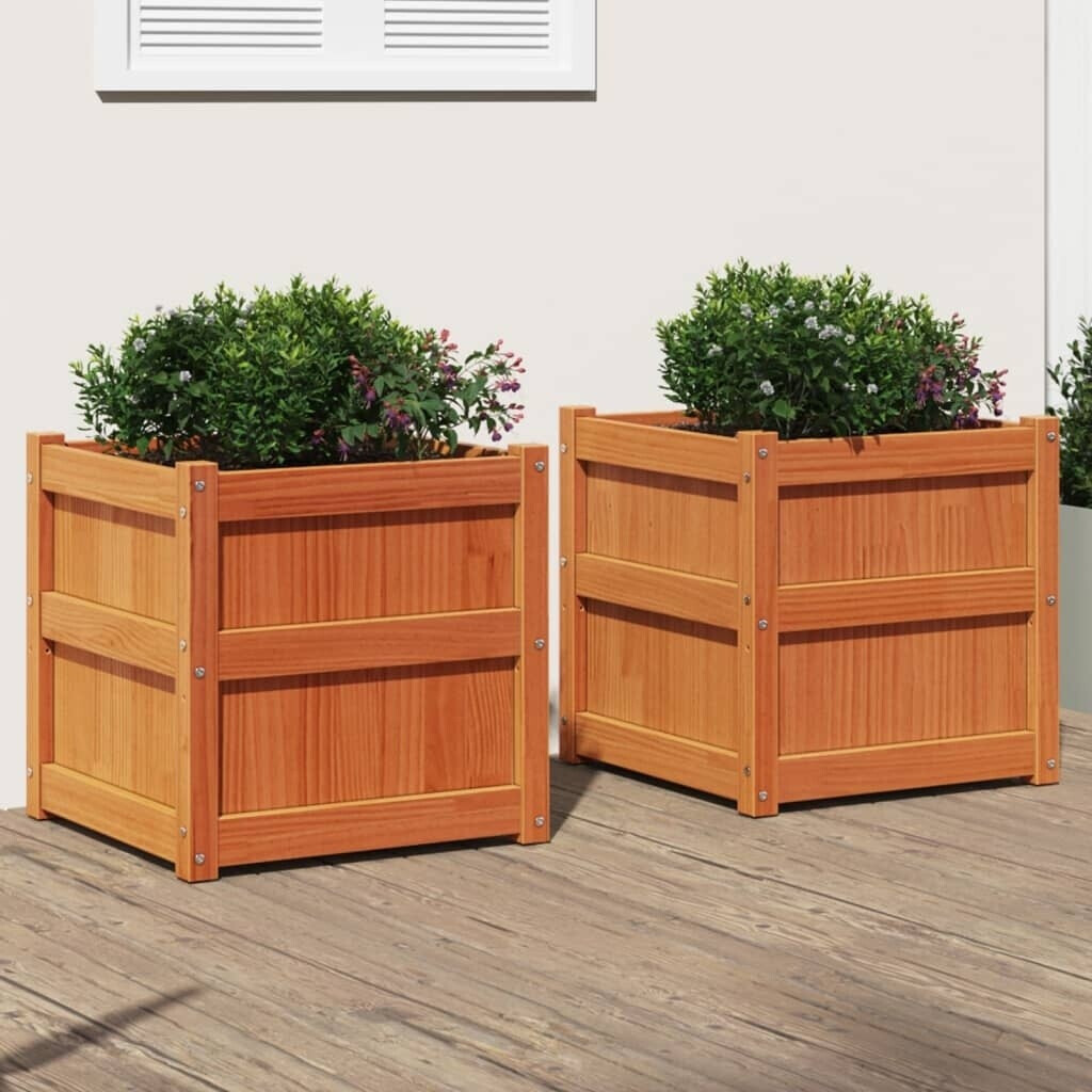 vidaXL Garden Planters 2 pcs 60 x 60 x 60 cm Solid Pine Wood brown