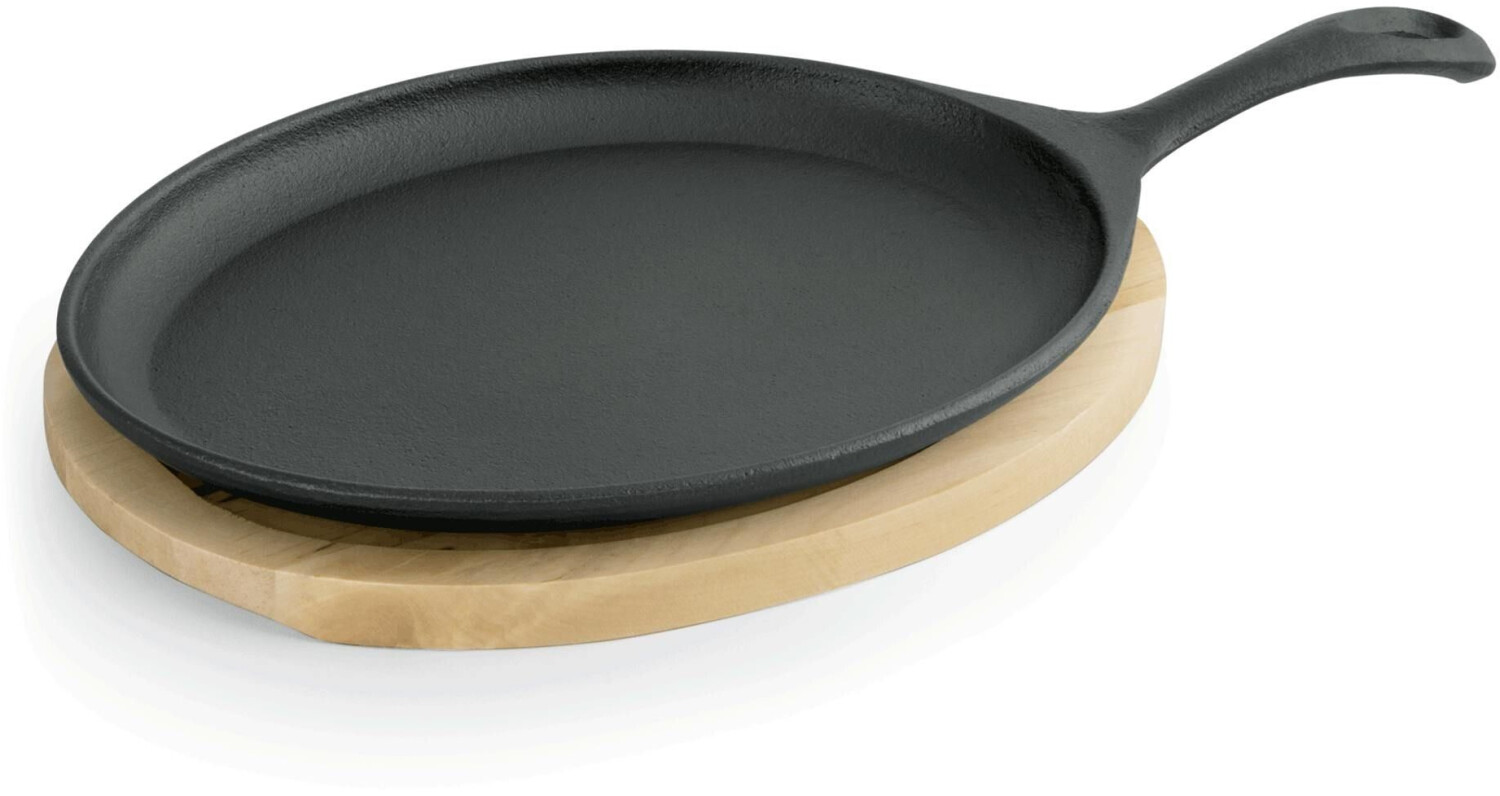 WAS Germany Cast Iron Serving Pan 35 with Wooden Coasters 25x18,5x2cm