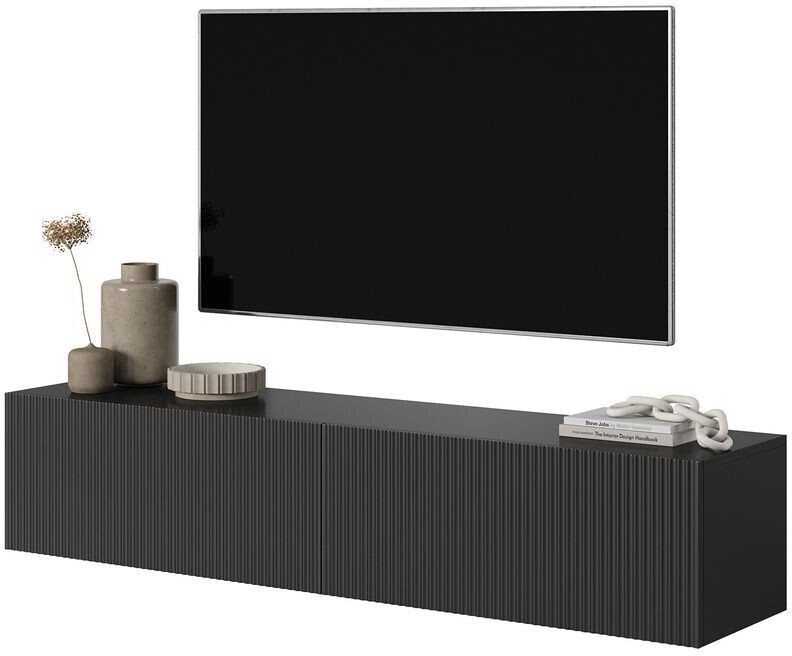 Selsey TV hanging board, black with grooved fronts, 140 cm