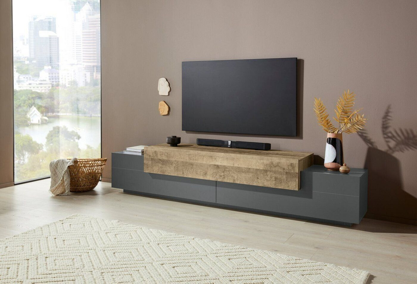 INOSIGN TV board Coro, width approx. 240 cm, matt anthracite/Oak K356 | matt anthracite