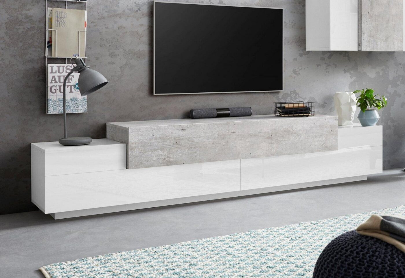 INOSIGN TV board Coro, width approx. 240 cm, high gloss white/concrete colors | matt white