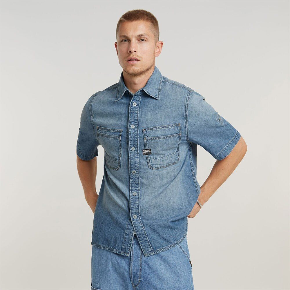 G-Star Slanted Double Pocket Regular Short Sleeve Shirt (D24602-D539) blue