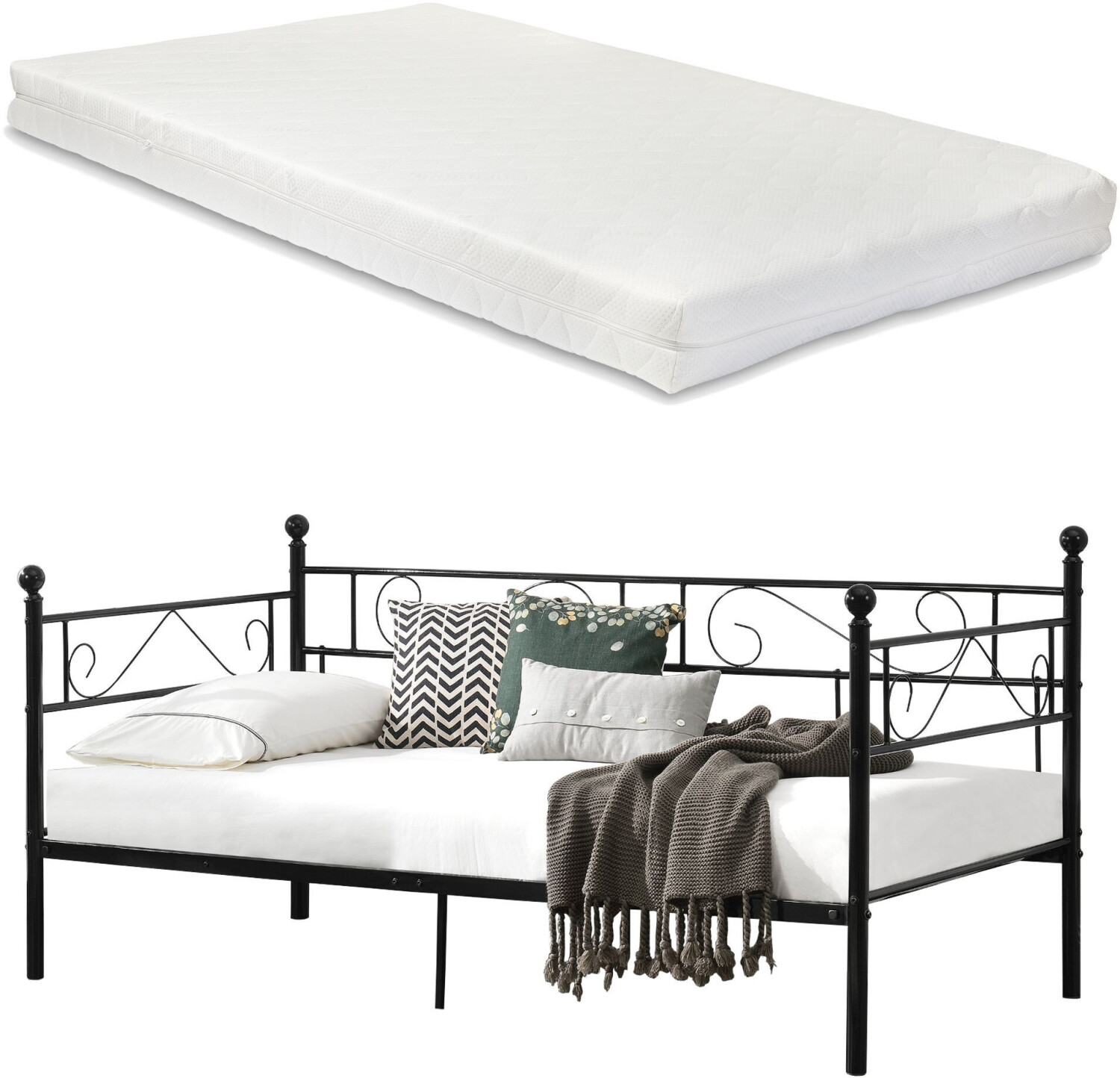 en.casa Granada 90x200cm with Mattress Black