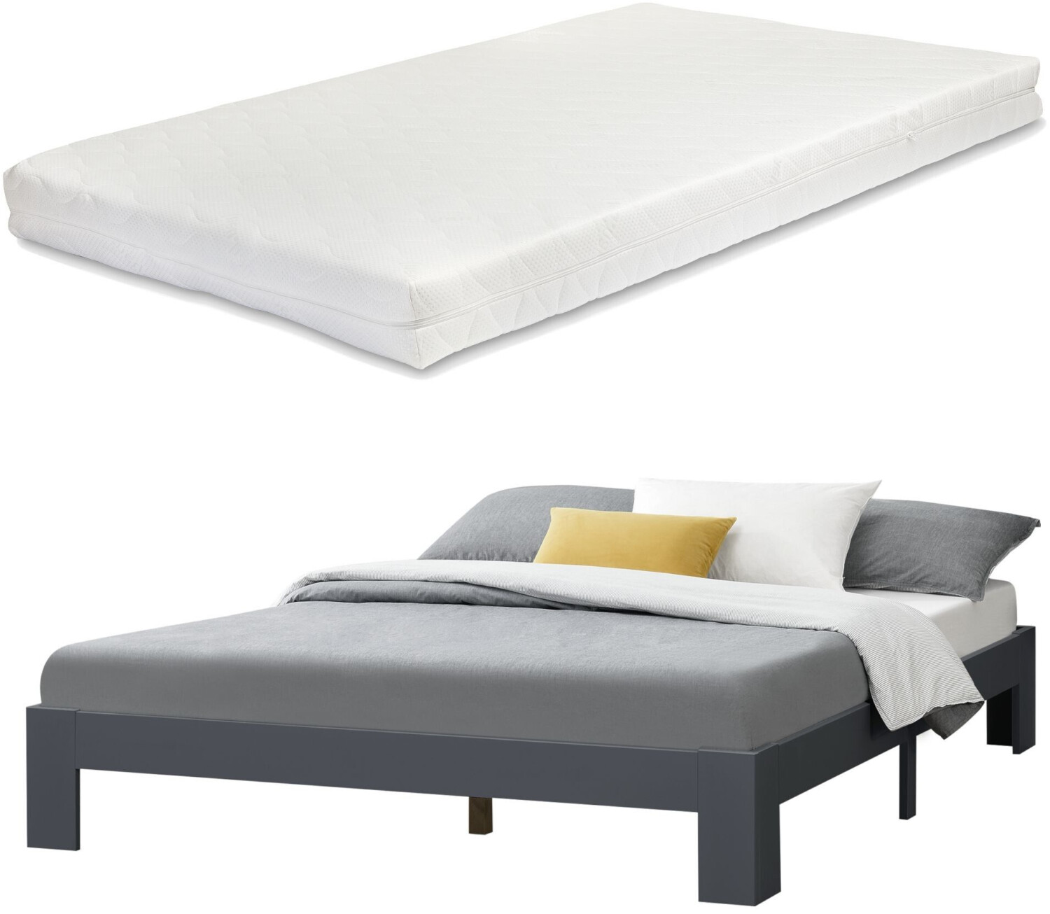 en.casa Raisio 140x200cm with Mattress Dark Grey