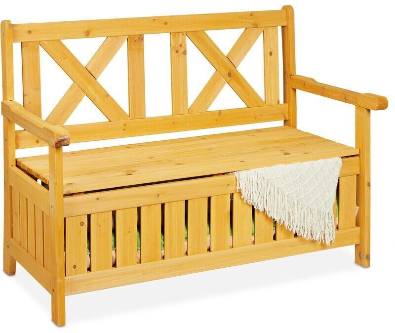 Relaxdays Garden bench with storage natural (10038653)