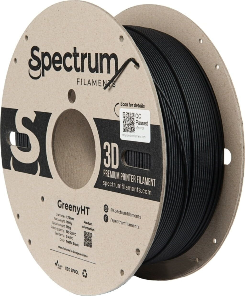 Spectrum GreenyHT Filament 1.75mm 1000g Traffic Black