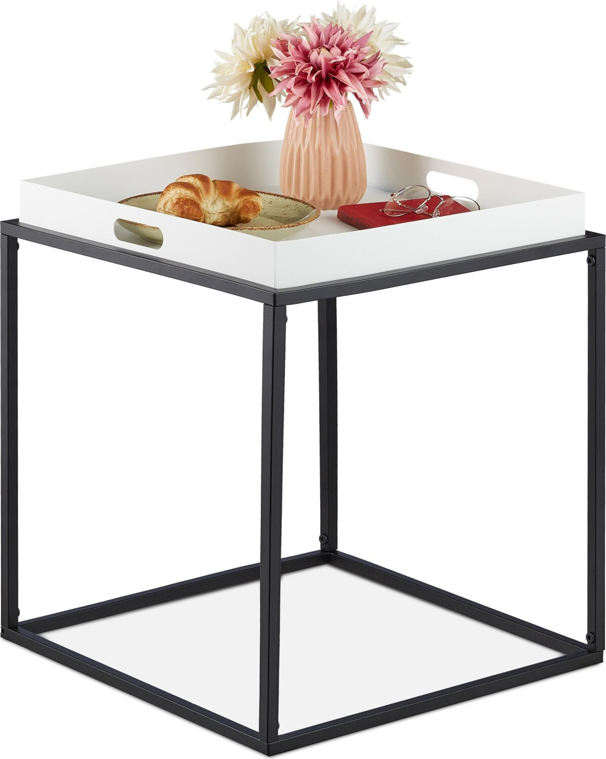 Relaxdays Coffee table + side table 42x42x47 cm beige-white