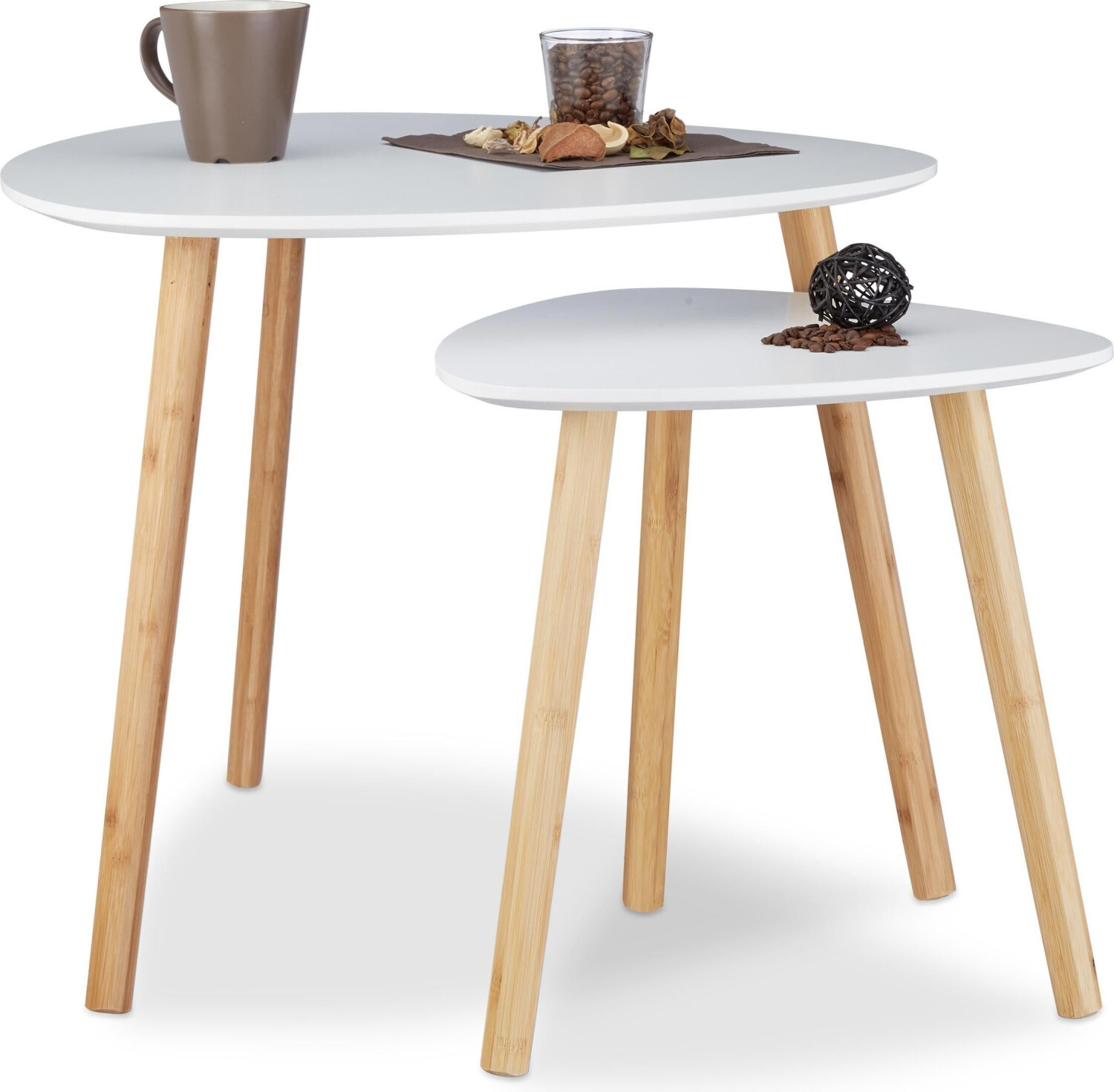 Relaxdays Coffee table + side table nesting table Ø60x48 cm beige-white