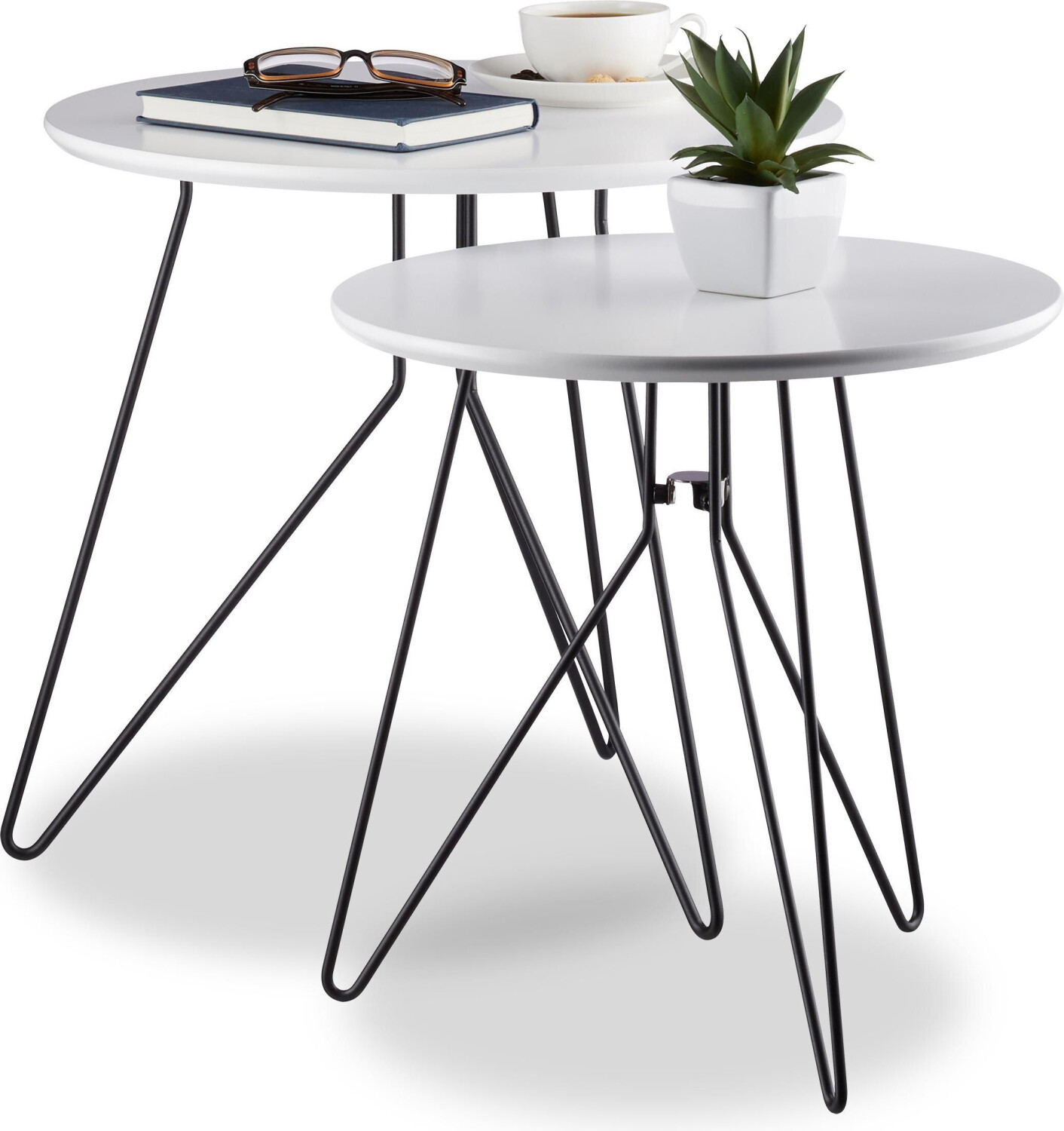 Relaxdays Coffee table + side table 48x48x48 cm beige-white