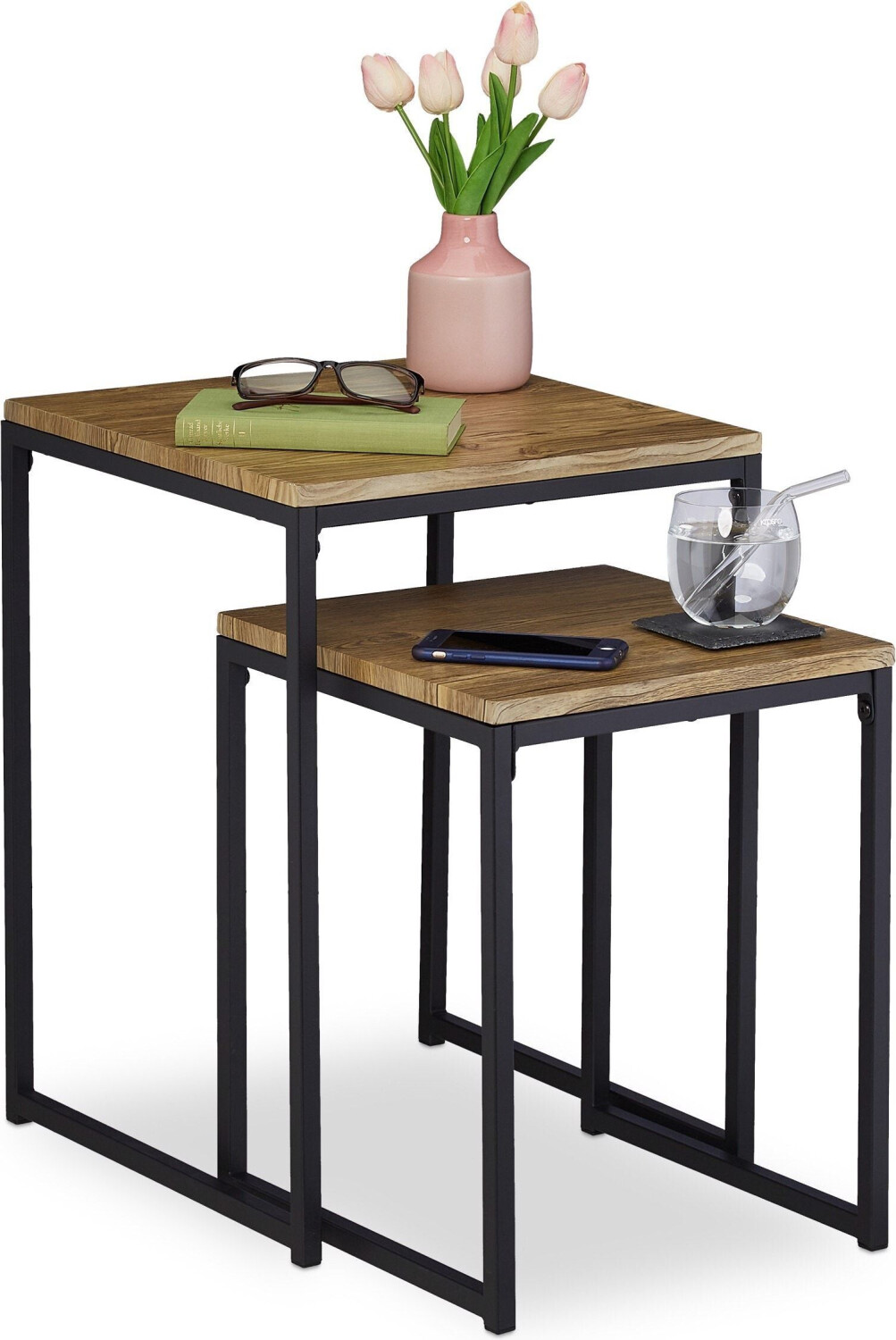 Relaxdays Coffee table + side table 40x40x54 cm brown