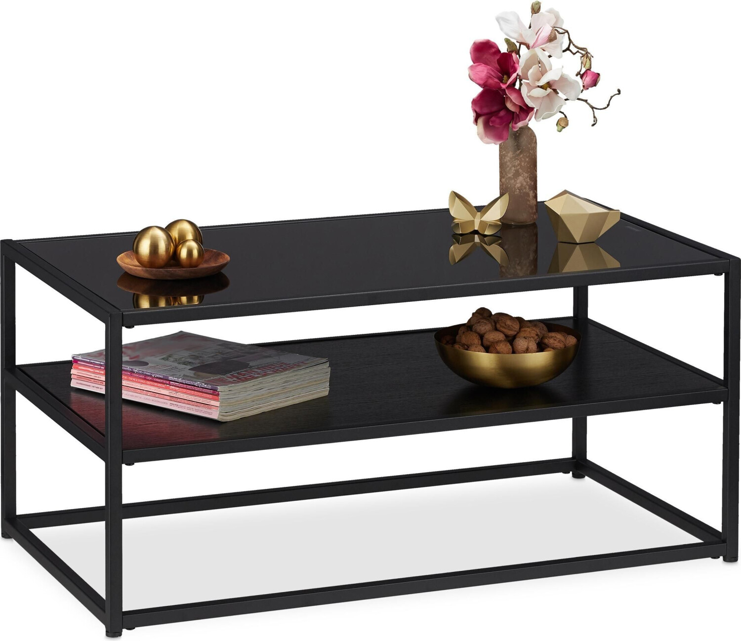 Relaxdays Coffee table + side table coffee table 90x50x42 cm black
