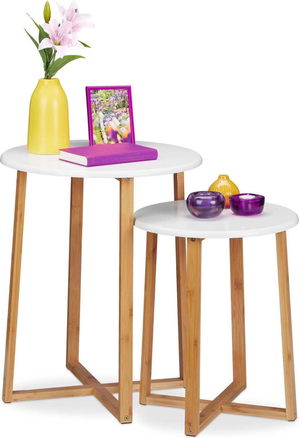 Relaxdays Coffee table + side table 2x side table 50x50x60.5 cm beige-white