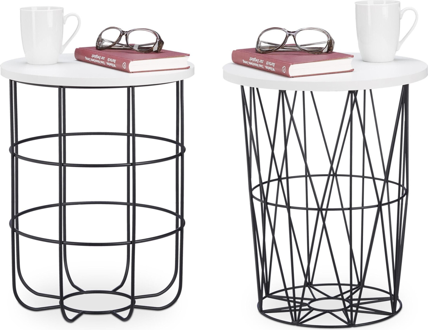 Relaxdays Coffee table + side table 35x35x42 cm beige-white