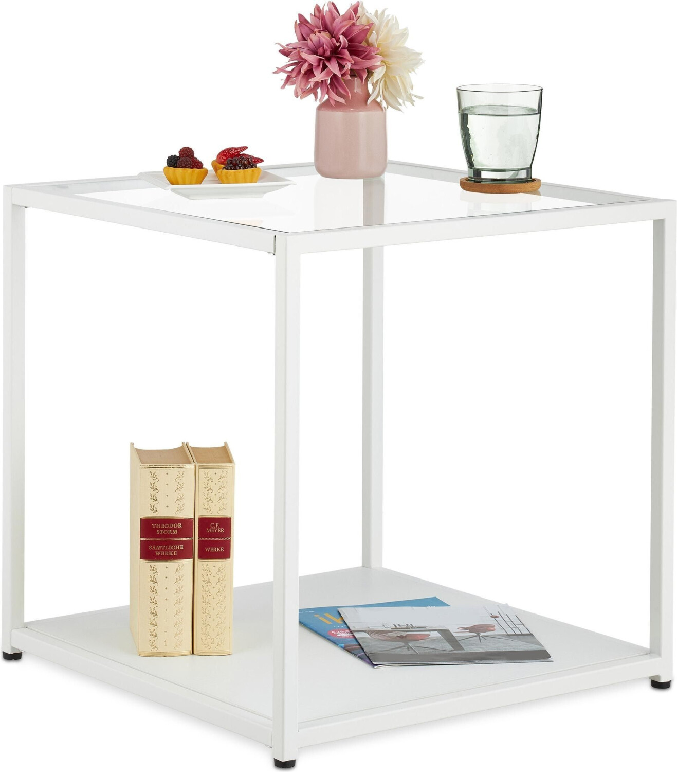 Relaxdays Coffee table + side table 50x50x50 cm beige-white