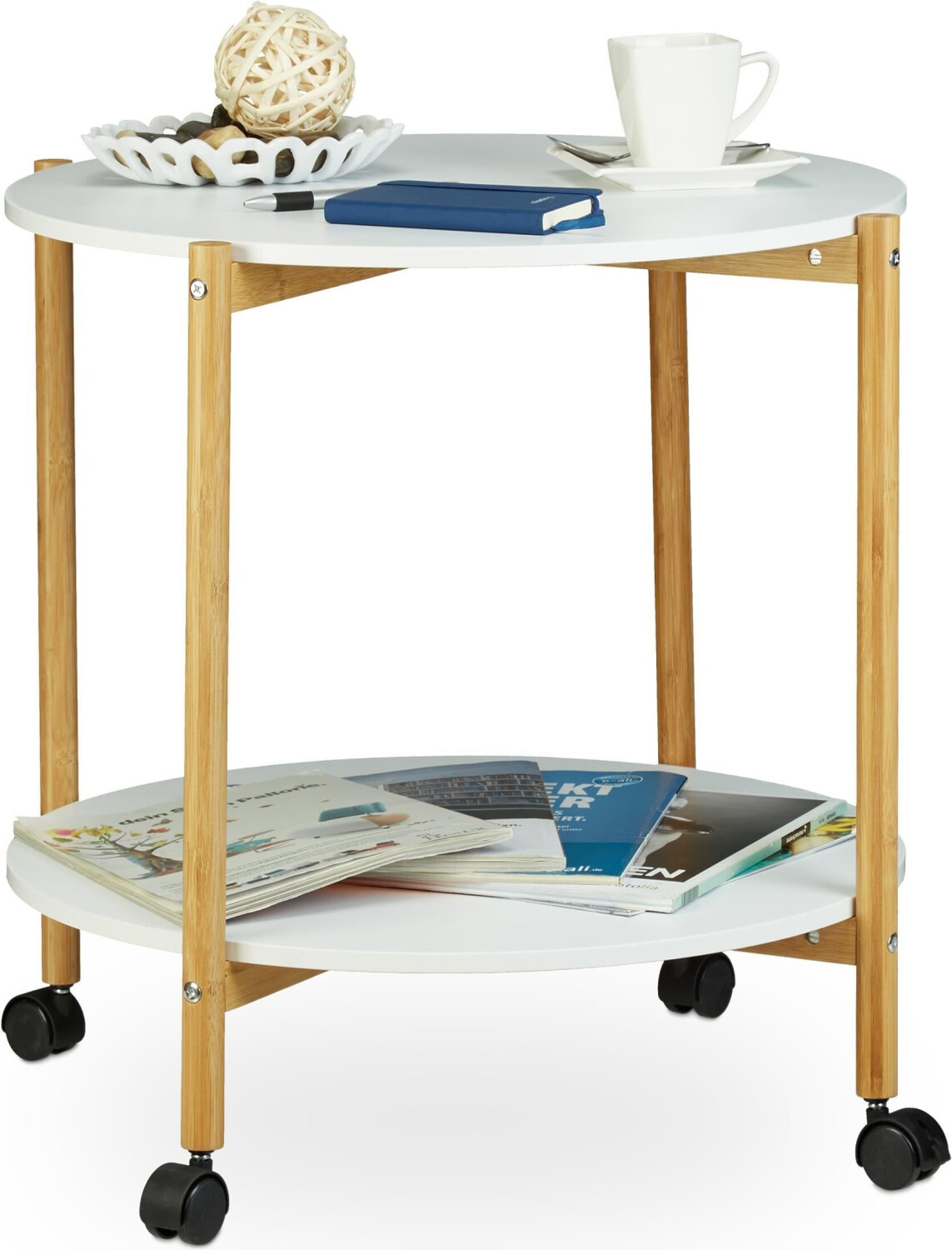 Relaxdays Coffee table + side table 4 Ø61x58.5 cm beige-white