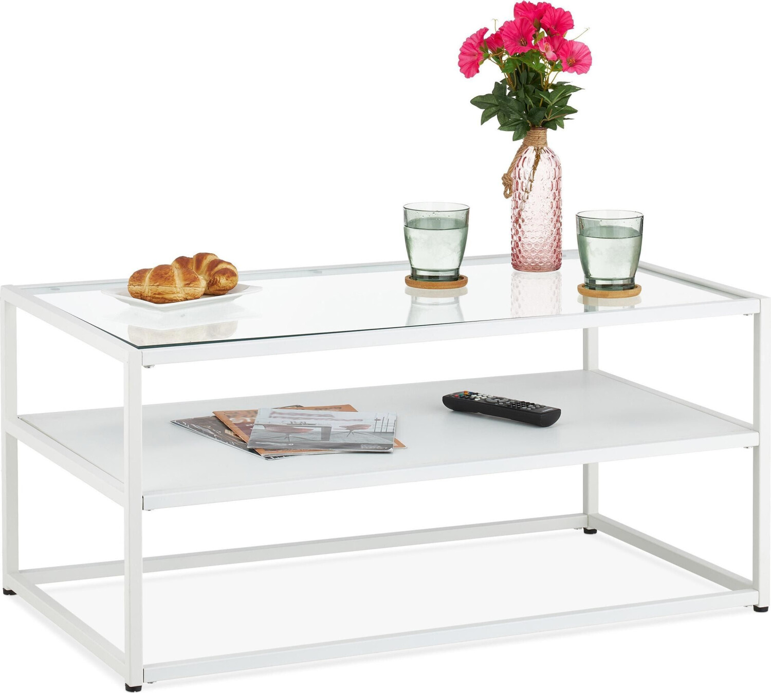 Relaxdays Coffee table + side table coffee table 90x49.5x42 cm beige-white
