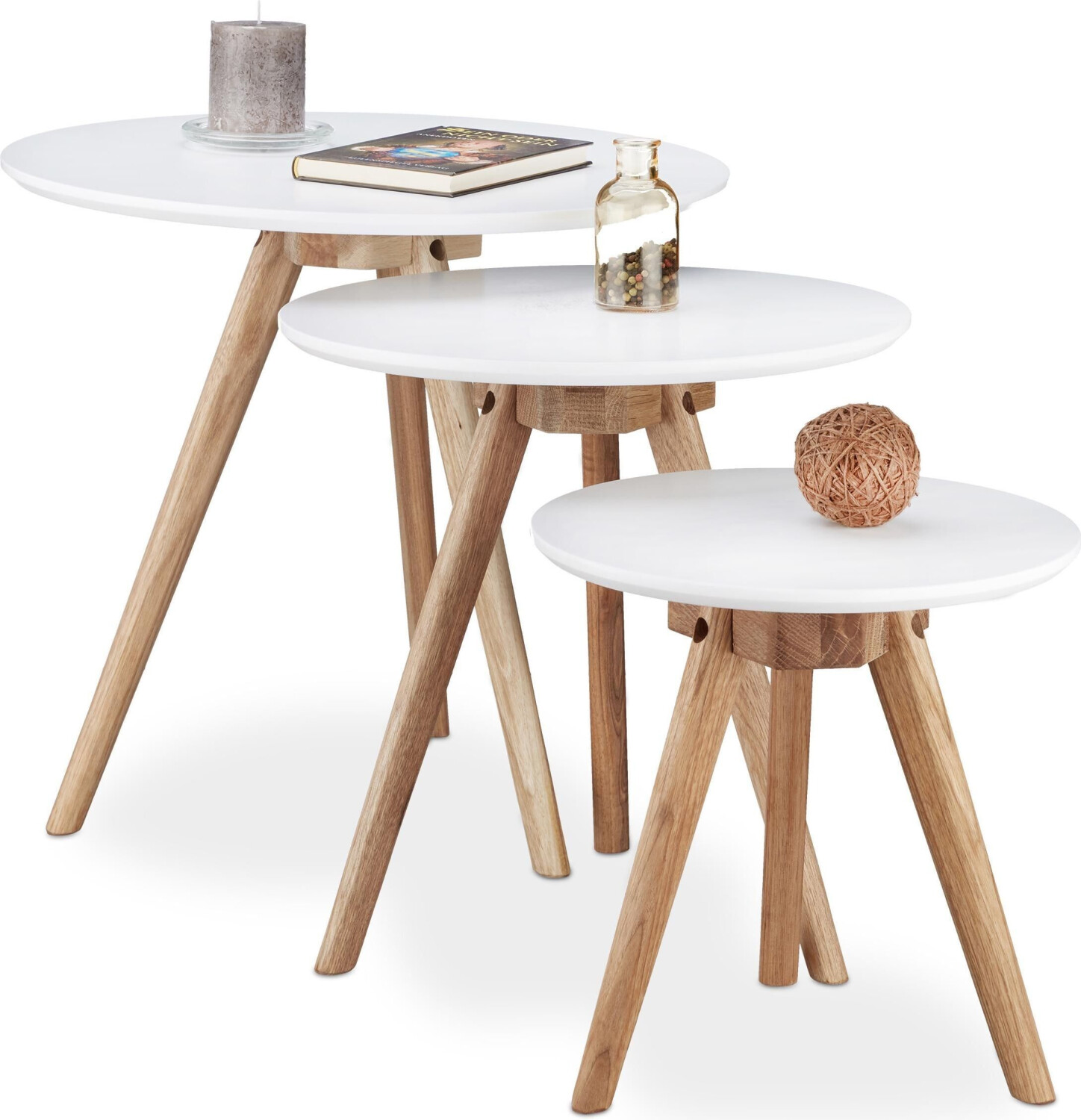 Relaxdays Coffee table + side table Timo Ø50x46 cm beige-white