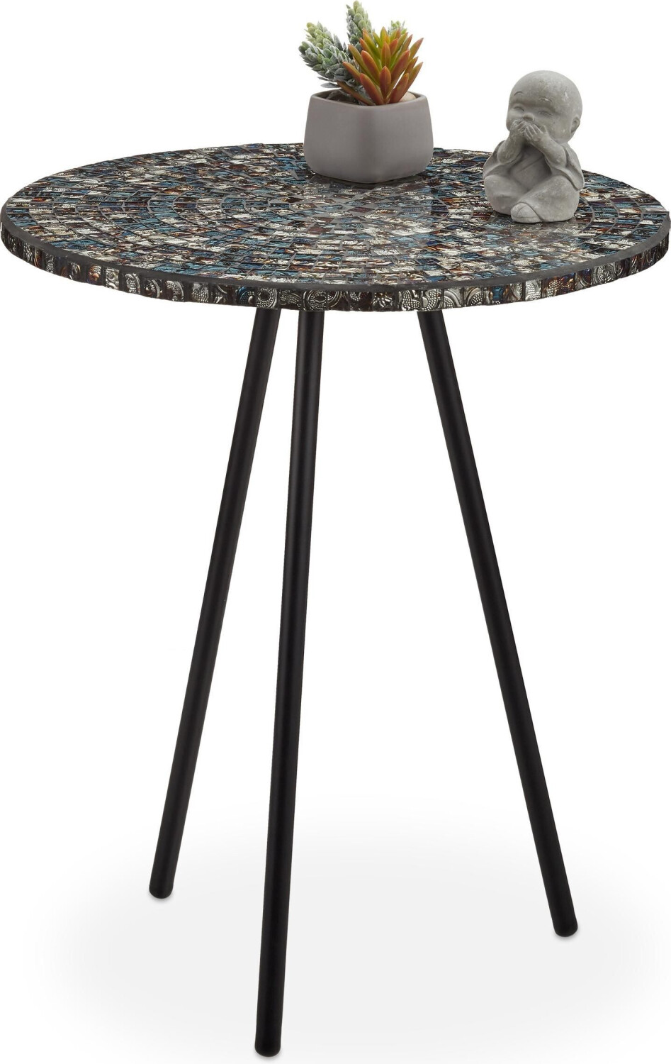 Relaxdays Coffee table + side table mosaic 41x41x50 cm black