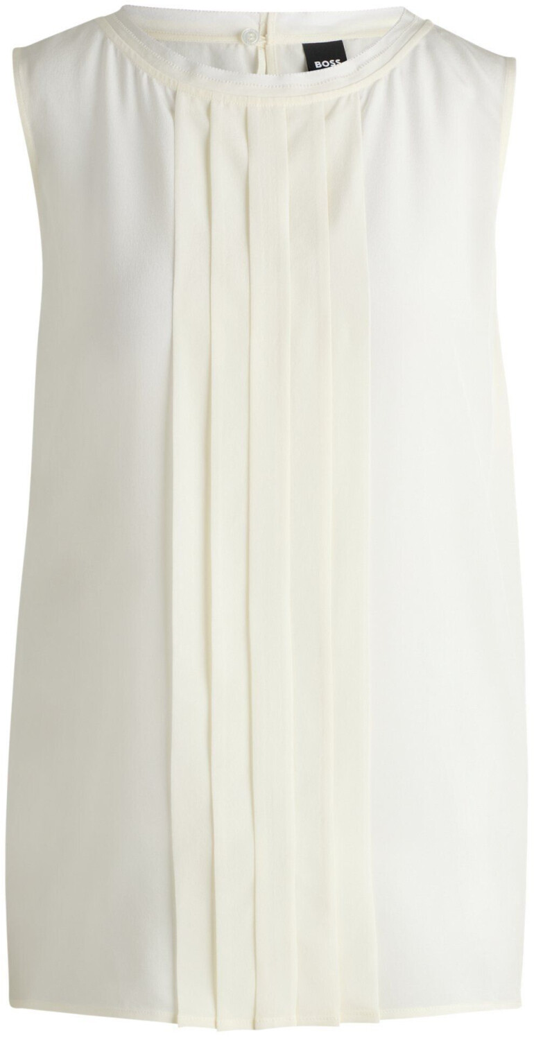 Hugo Boss Sleeveless blouse in washed silk with pleats on the front (50521253) white