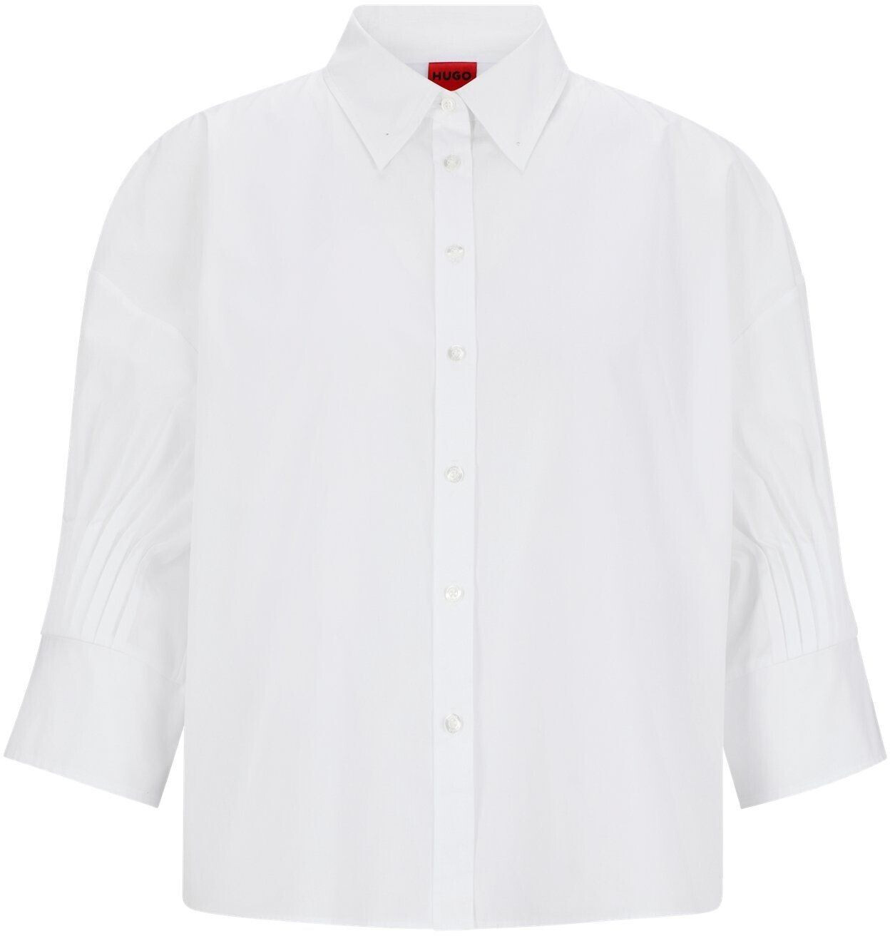 Hugo Boss Regular-fit cotton poplin blouse with pleated sleeves (50517995) white
